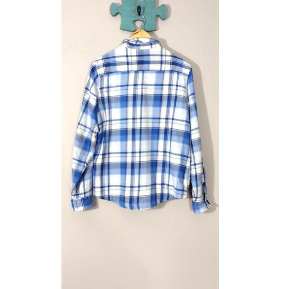 LL Bean Womens Flannel Fleece Lined Shirt Small Blue Plaid Jacket Shacket Button - Picture 8 of 11